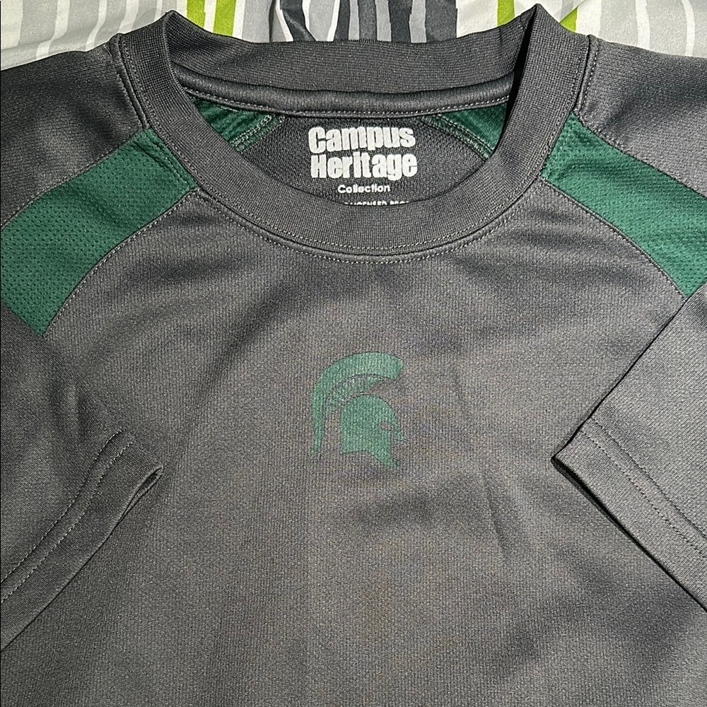 Michigan State Men's Gray and Green Athletic Shirt